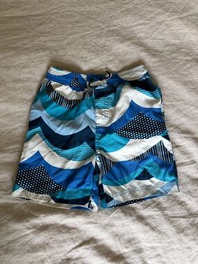 Tea Collection Blue Wave Pattern Swim Trunks